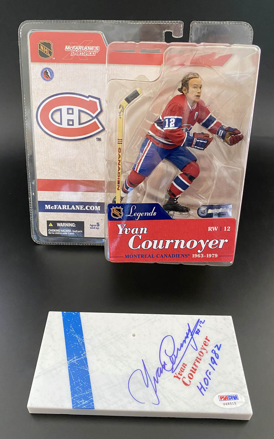 Yvan Cournoyer SIGNED McFarlane NHL Legends Canadiens 63-79 PSA