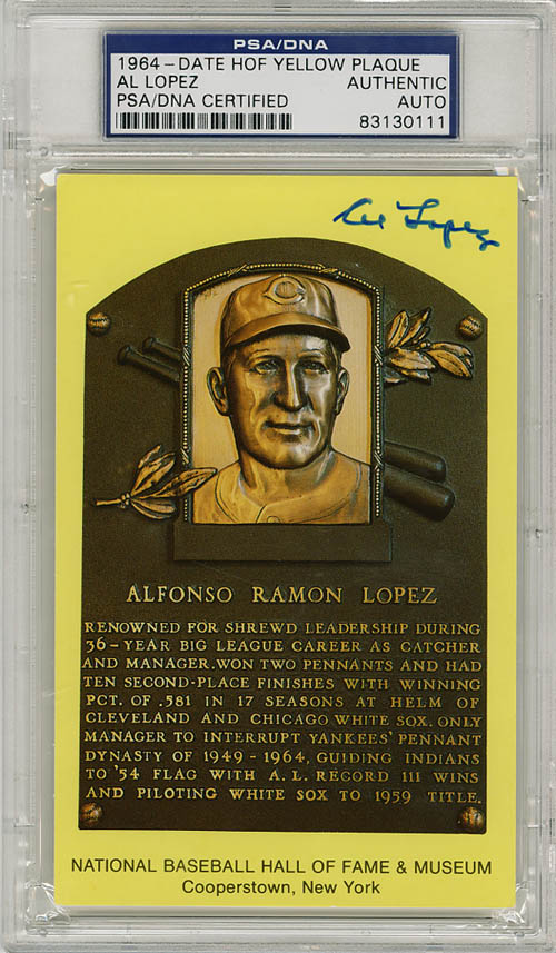 Al Lopez SIGNED Baseball Hall of Fame Plaque White Sox PSA/DNA ...